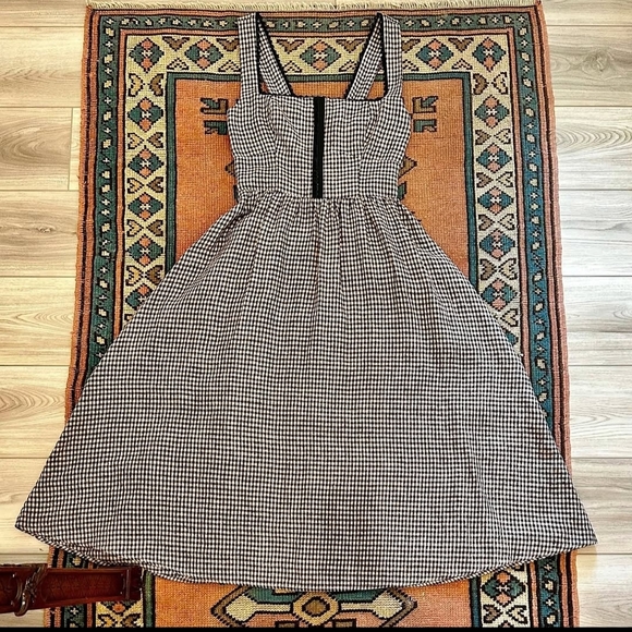 Checked Square-Neck Midi Dress in Brown - Picture 3 of 10